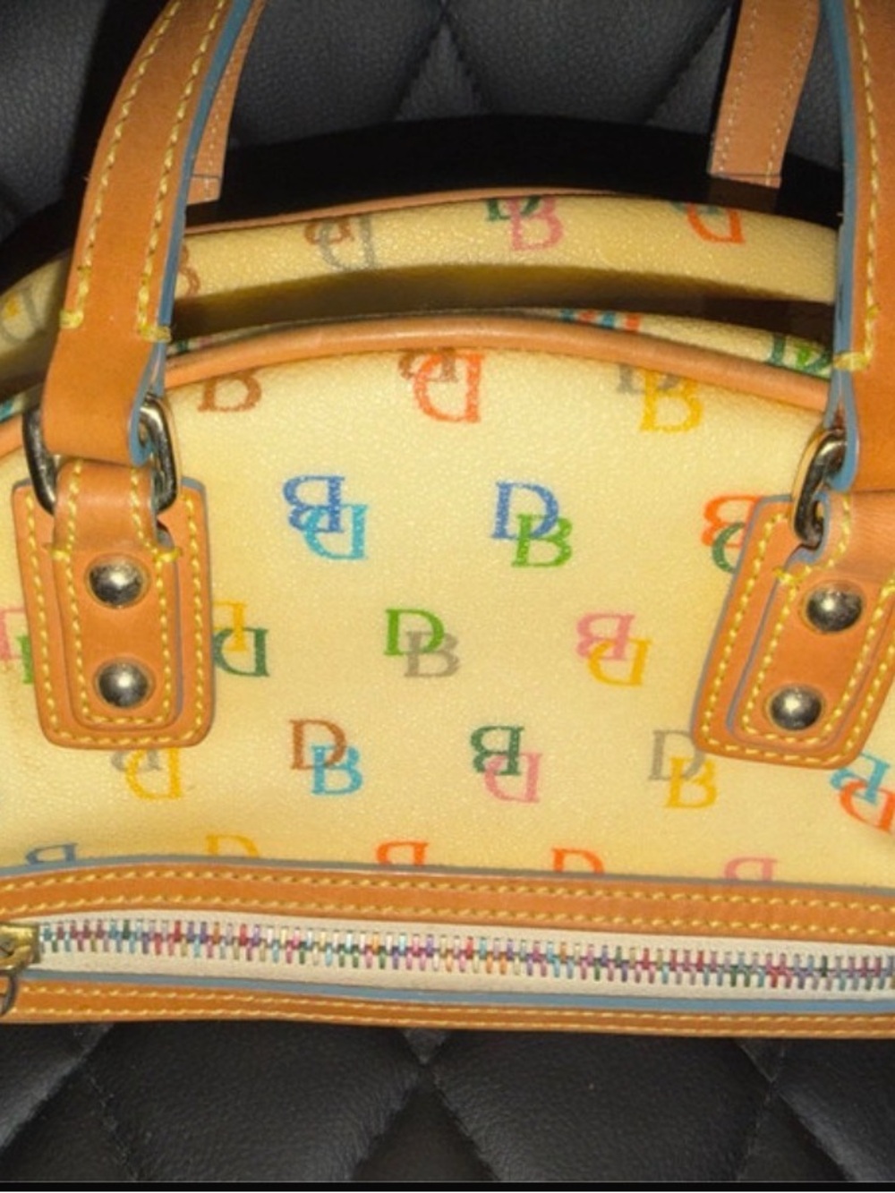 Dooney & Bourke Vintage “It” Y2K Multicolor DB Logo Satchel Top Handle - Picture 9 of 11